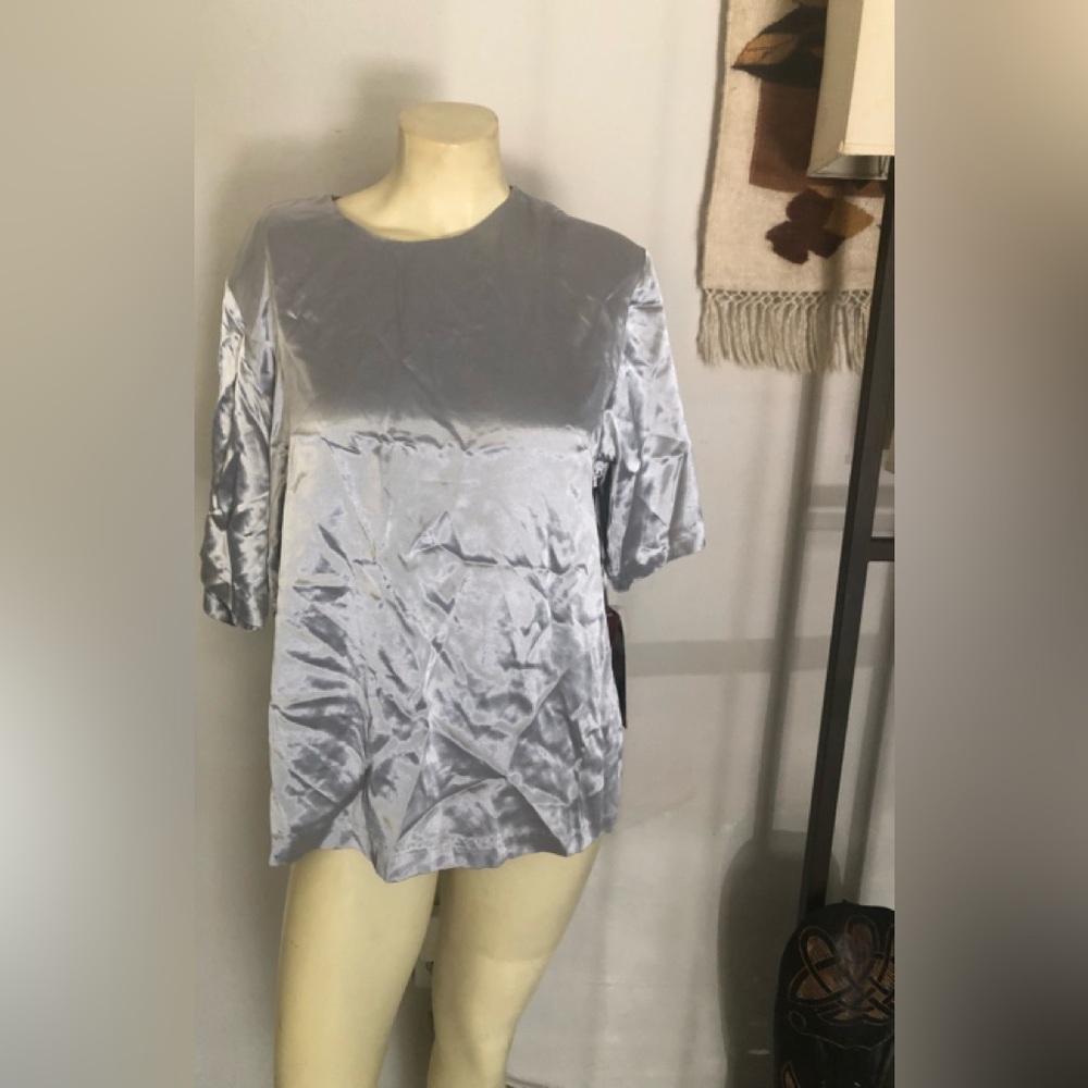 Vintage Christine David Women's Satin Silver Blouse Size Large